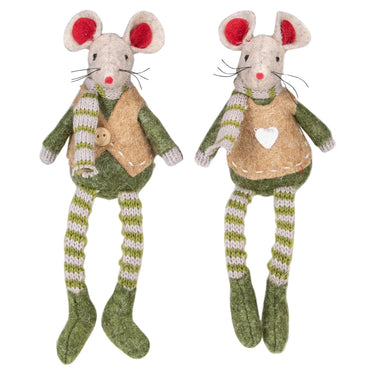 Set of 2 Boy and Girl Mice Christmas Ornaments 7.5